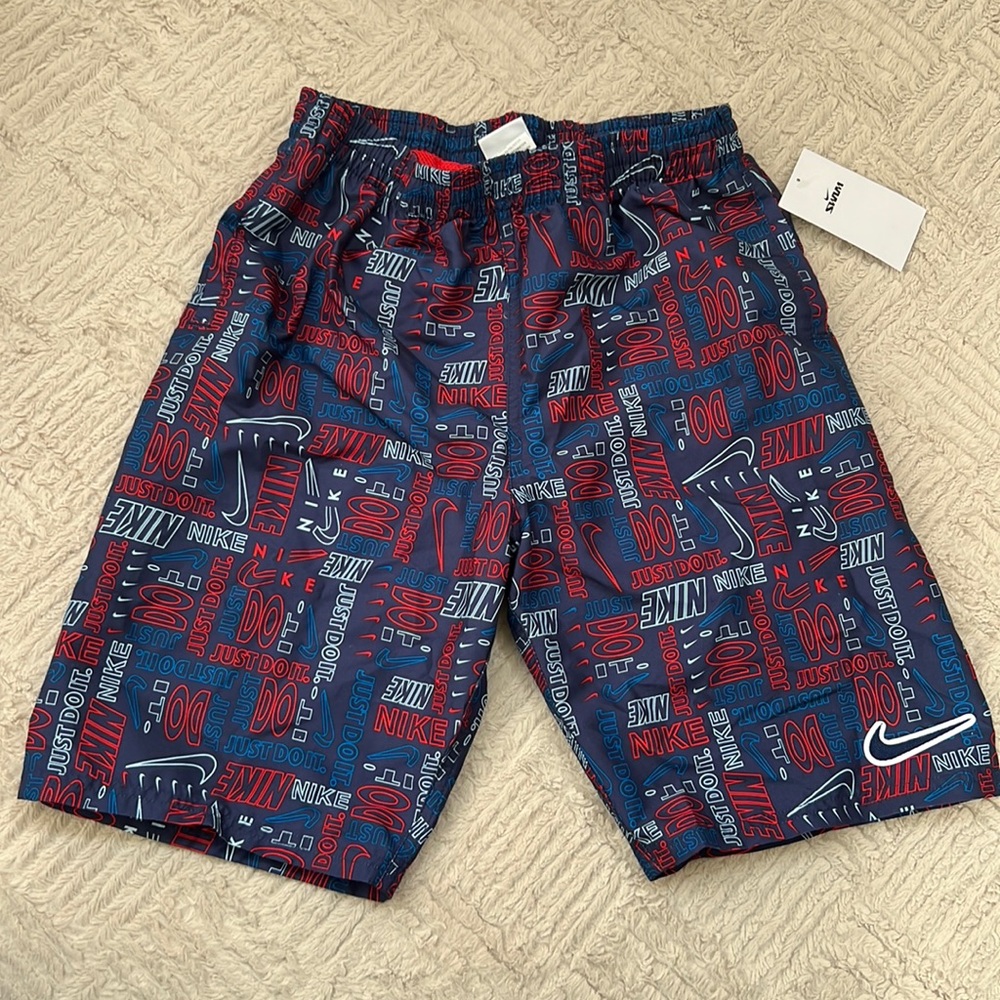 Nike Boys' Logo Mash-Up Breaker 8” Volley Shorts, red white & blue, Size XL NWT